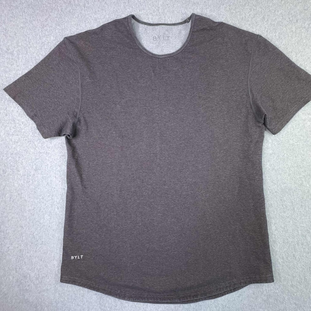 BYLT Drop Cut Lux T-Shirt Men's Size L Short Sleeve Crewneck Striped Gray Red